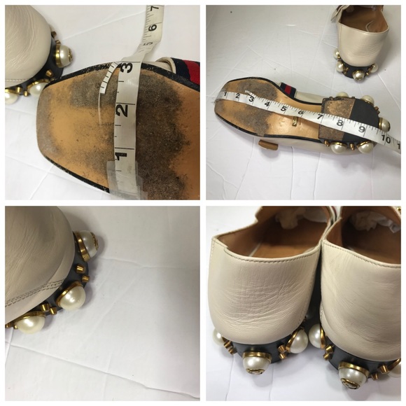 GUCCI Peyton Leather Pearl Heels Marmont GG Shoes Loafers Designer Gold Hardware - Picture 16 of 17